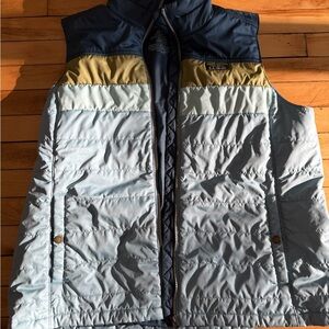 L.L. Bean women’s Quilted Puffer Vest in Light Blue and Navy